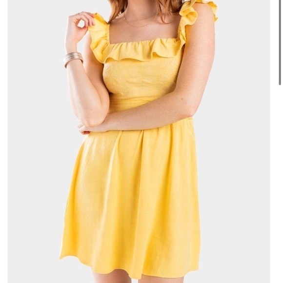 Sunflower yellow Embroidered boho Mini dress summer linen new with tags - Picture 2 of 13